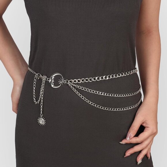 3-Layer Metal Waist Chain Belt for Women Silver Adjustable Body Jewelry - Picture 4 of 7